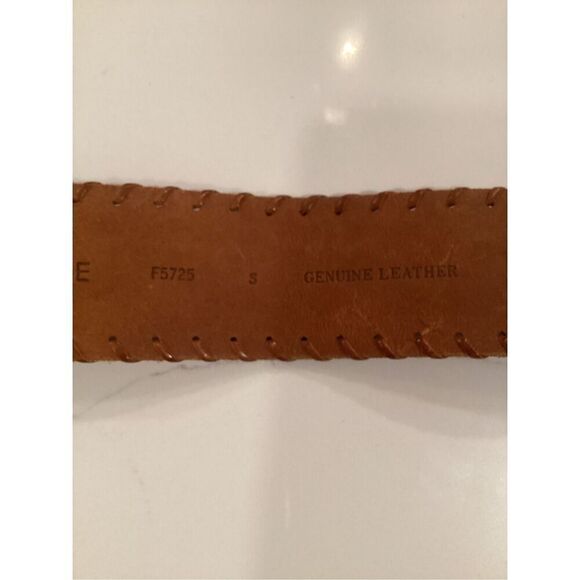 Sax Fifth Avenue Leather Brown Belt Sz S Braided Trim Embossed - Picture 5 of 8